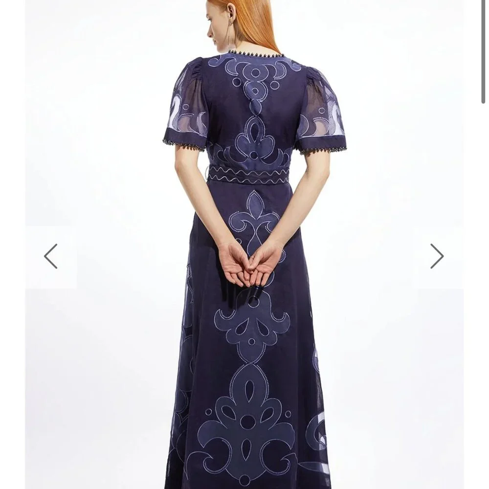 Karen Millen  Baroque Applique Linen Organdie Woven Maxi Dress - Picture 2 of 5